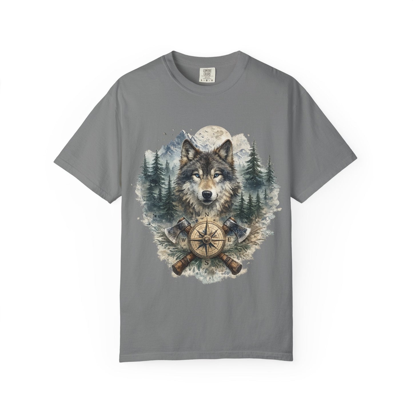 Lunar Wolf Compass Graphic T-Shirt – Vintage Wilderness Adventure Tee - JennyCool