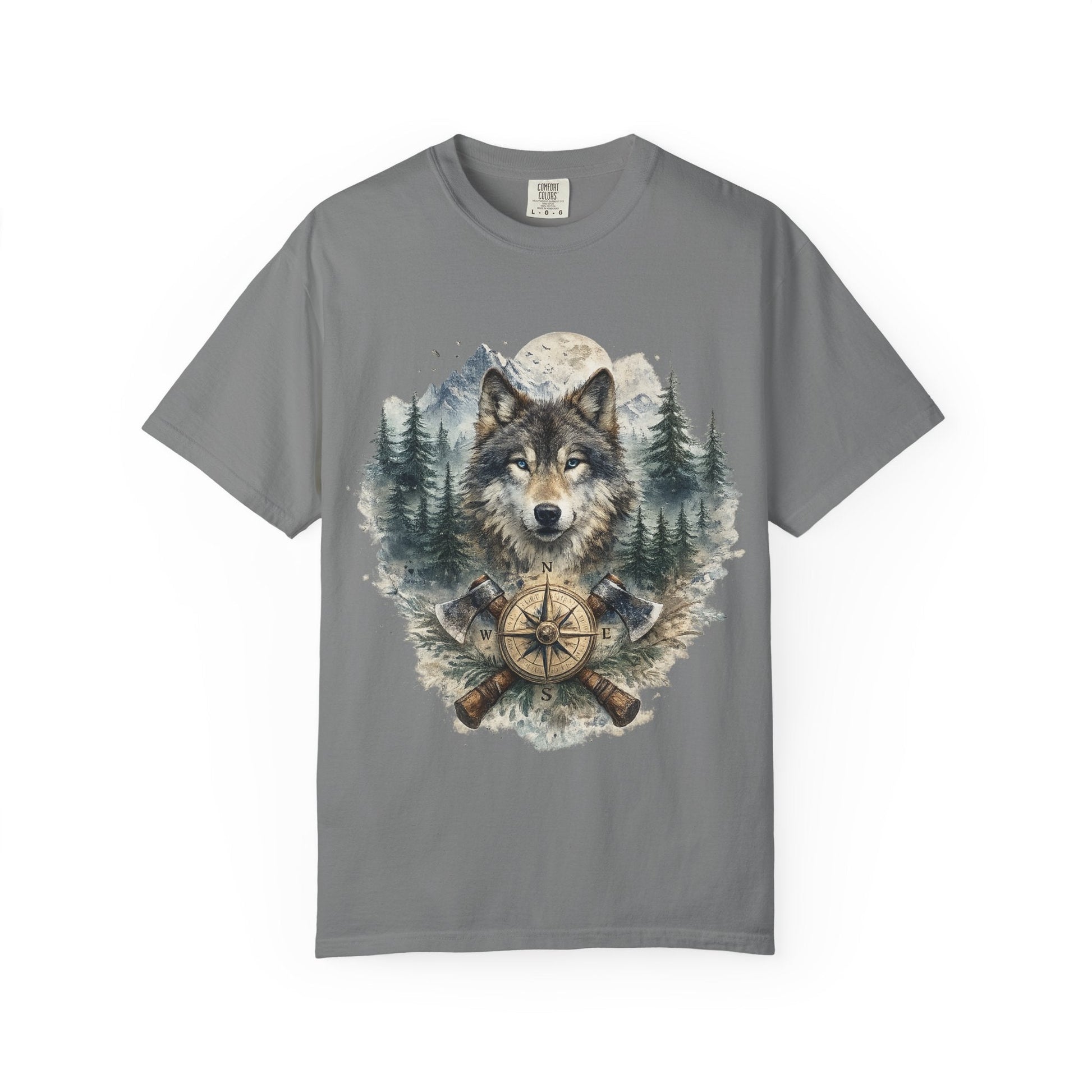 Lunar Wolf Compass Graphic T-Shirt – Vintage Wilderness Adventure Tee - JennyCool