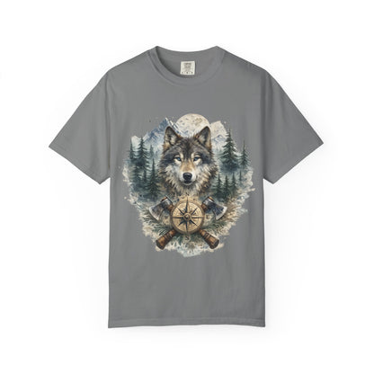 Lunar Wolf Compass Graphic T-Shirt – Vintage Wilderness Adventure Tee - JennyCool