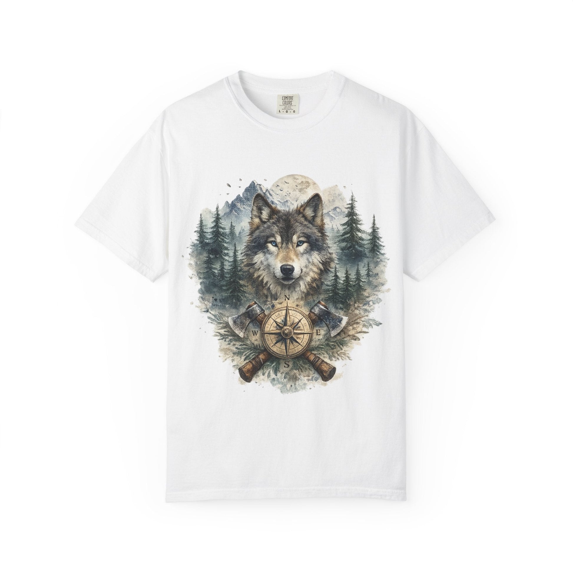 Lunar Wolf Compass Graphic T-Shirt – Vintage Wilderness Adventure Tee - JennyCool