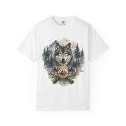 Lunar Wolf Compass Graphic T-Shirt – Vintage Wilderness Adventure Tee - JennyCool
