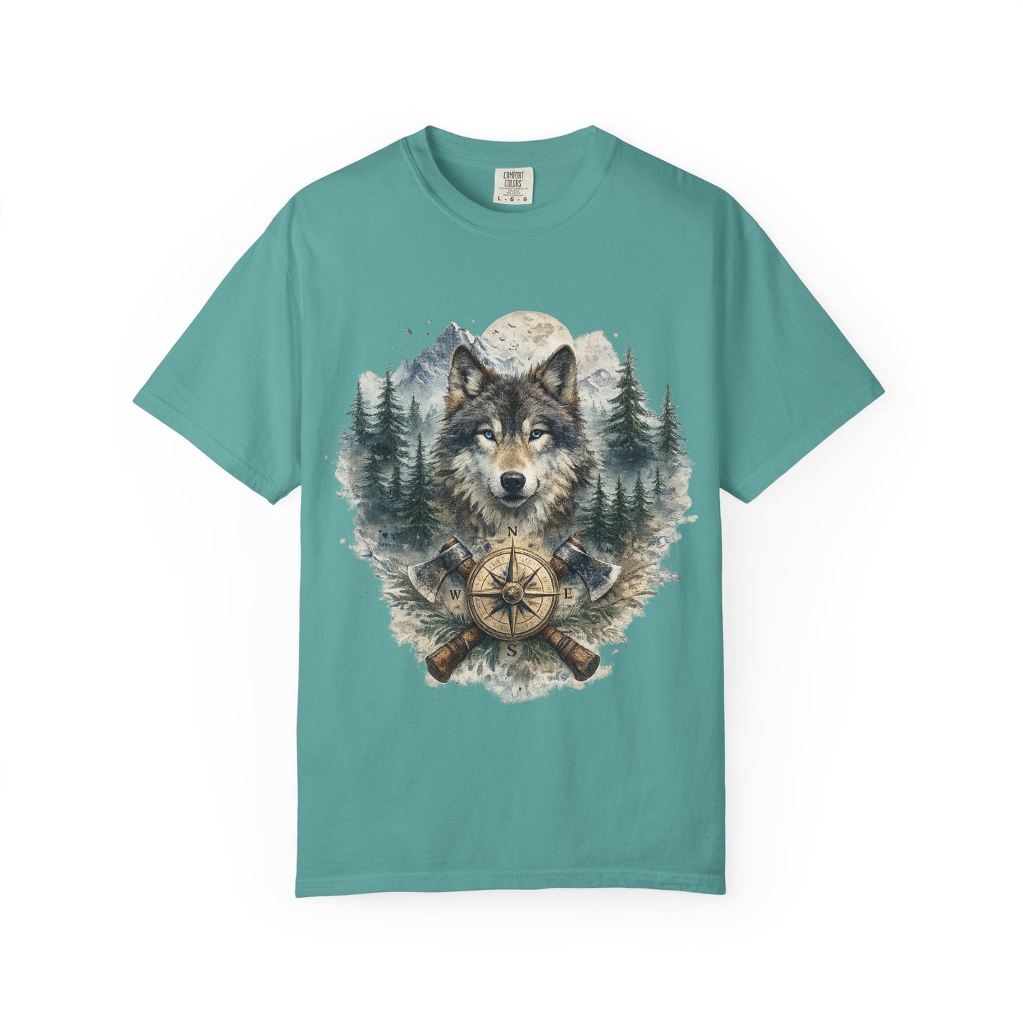Lunar Wolf Compass Graphic T-Shirt – Vintage Wilderness Adventure Tee - JennyCool