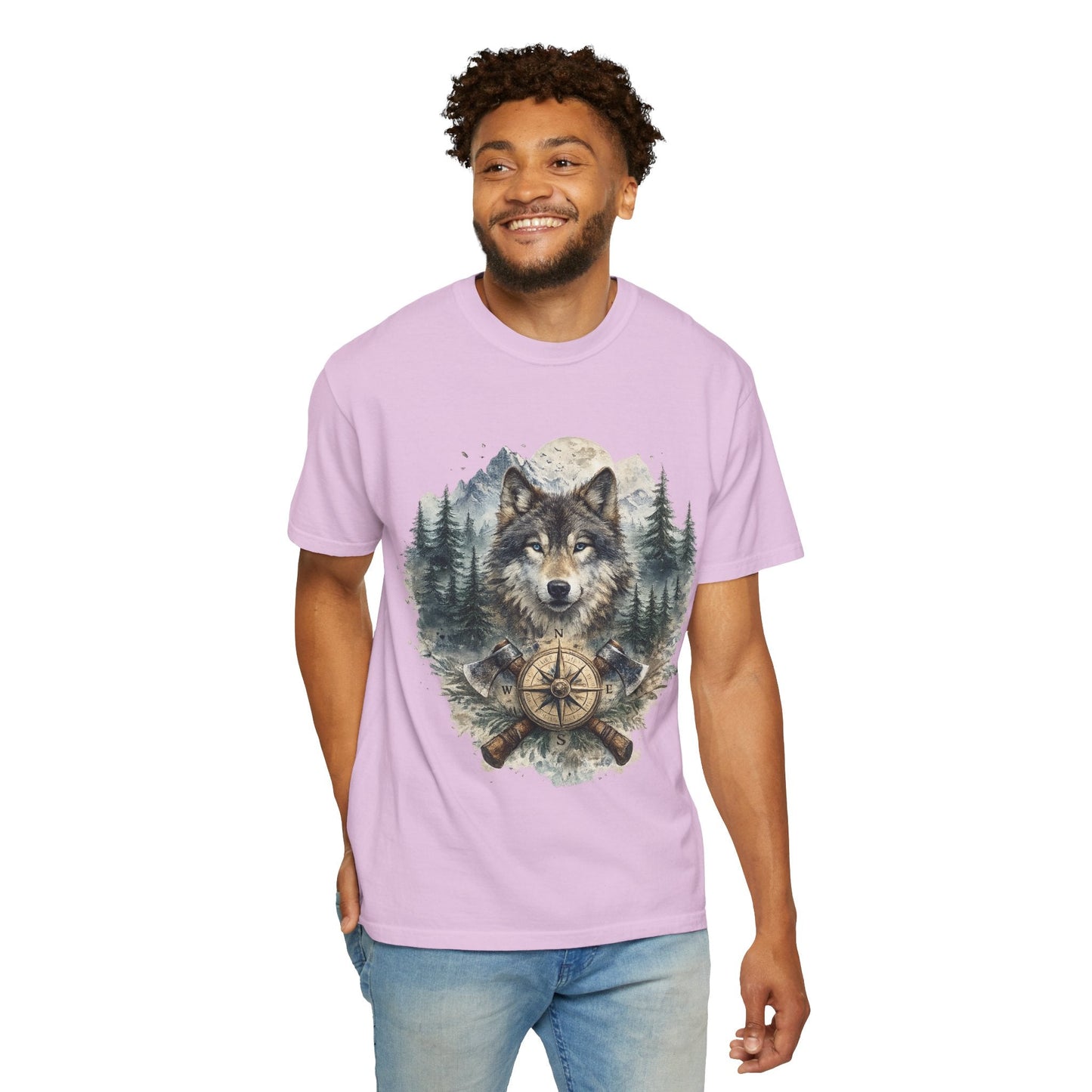 Lunar Wolf Compass Graphic T-Shirt – Vintage Wilderness Adventure Tee - JennyCool