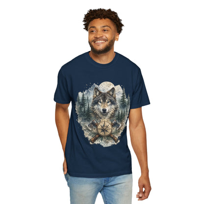 Lunar Wolf Compass Graphic T-Shirt – Vintage Wilderness Adventure Tee - JennyCool