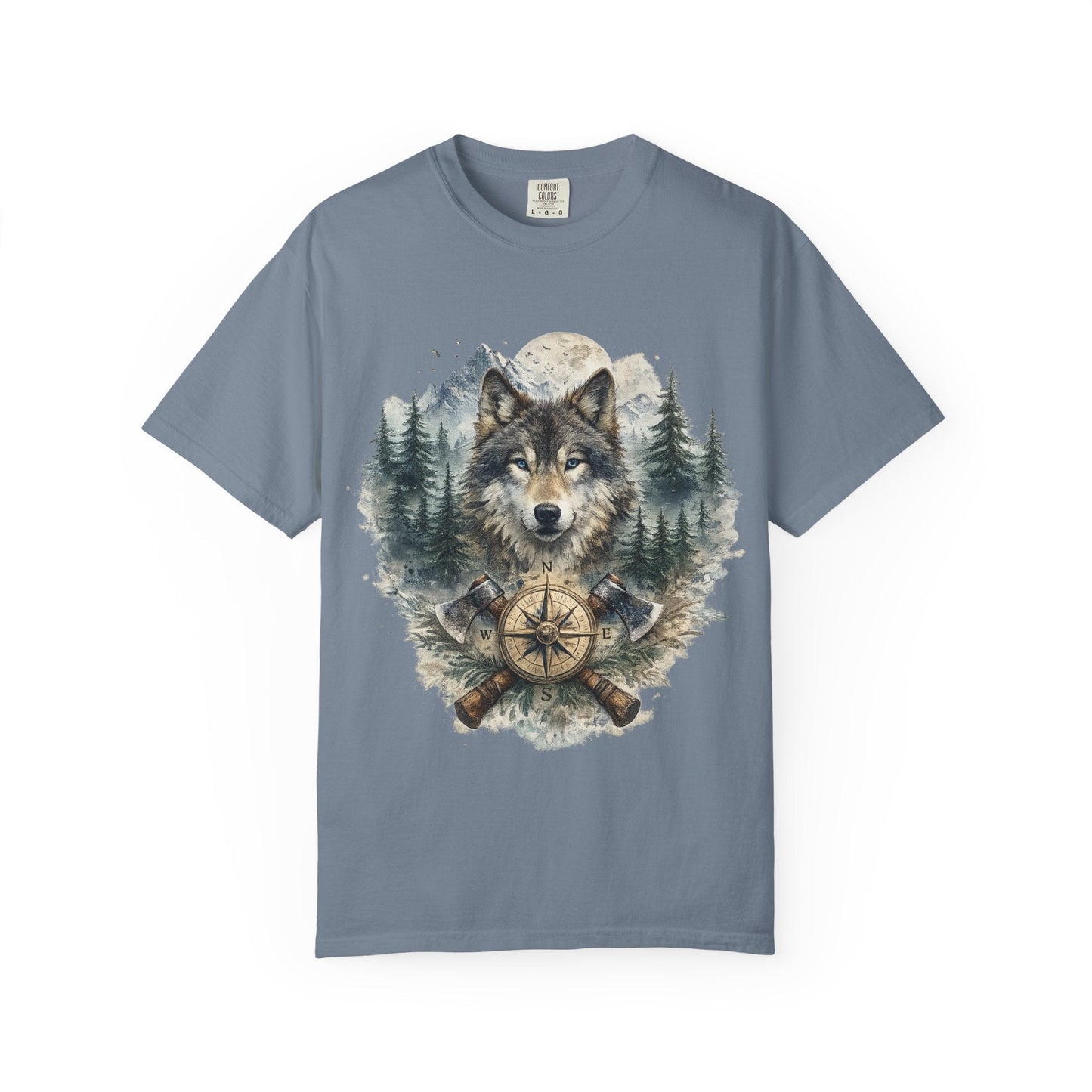 Lunar Wolf Compass Graphic T-Shirt – Vintage Wilderness Adventure Tee - JennyCool