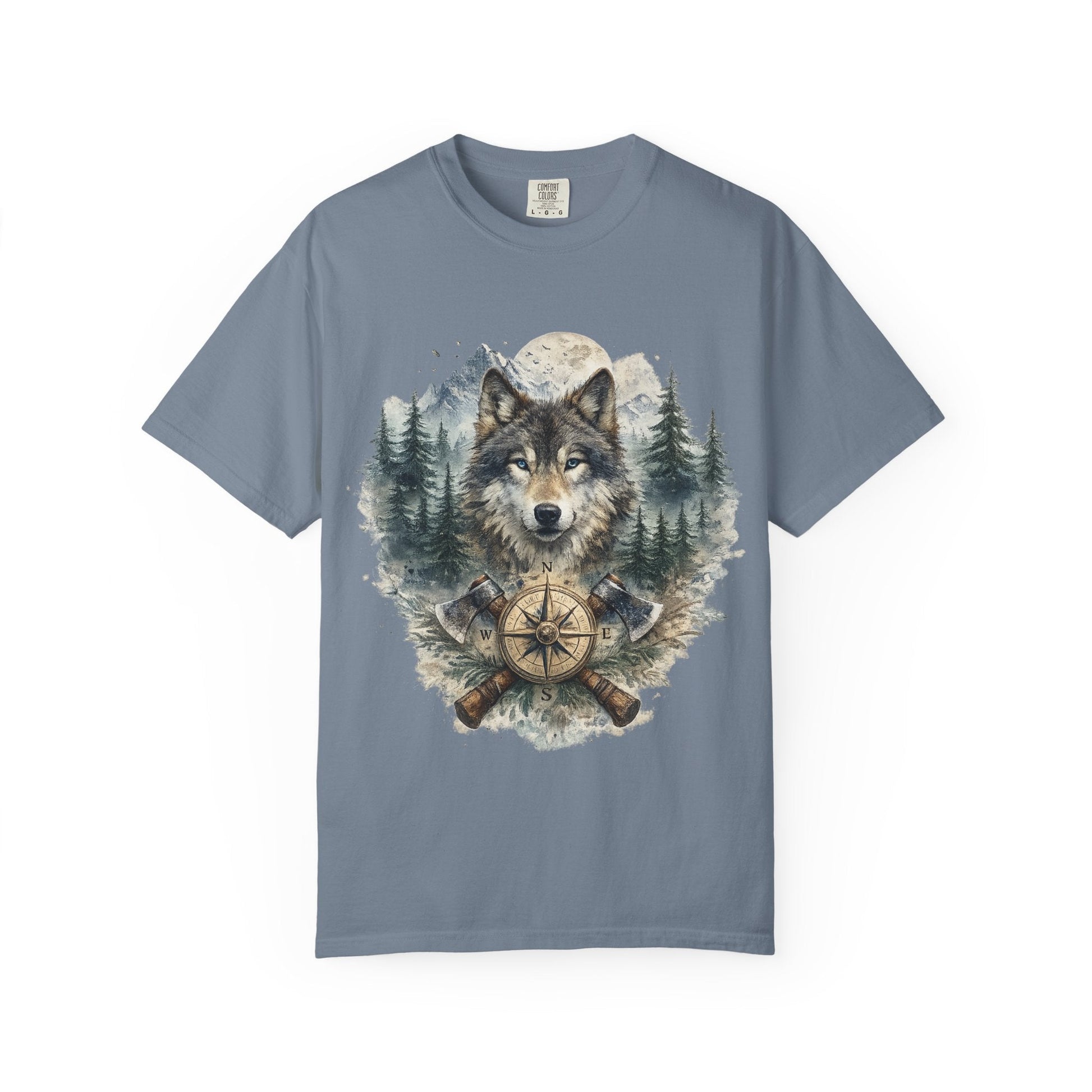 Lunar Wolf Compass Graphic T-Shirt – Vintage Wilderness Adventure Tee - JennyCool
