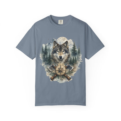 Lunar Wolf Compass Graphic T-Shirt – Vintage Wilderness Adventure Tee - JennyCool