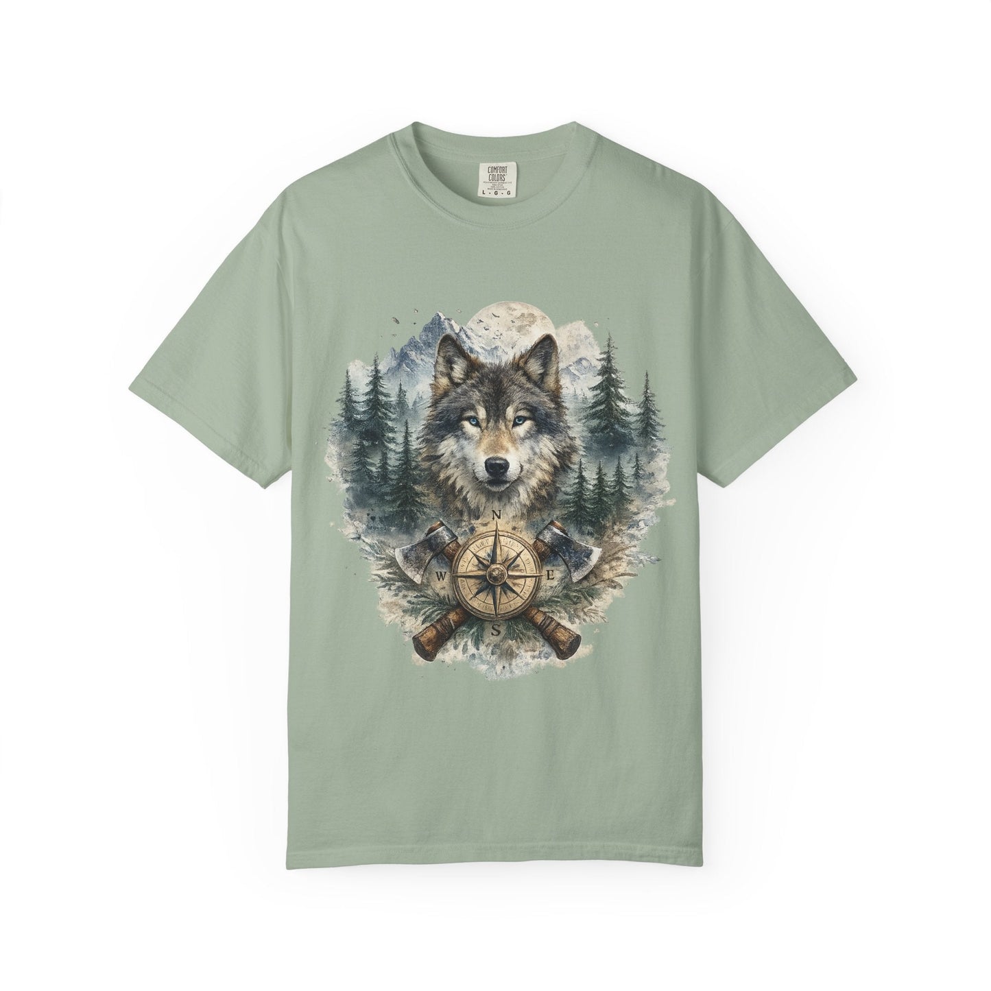 Lunar Wolf Compass Graphic T-Shirt – Vintage Wilderness Adventure Tee - JennyCool
