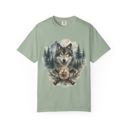 Lunar Wolf Compass Graphic T-Shirt – Vintage Wilderness Adventure Tee - JennyCool