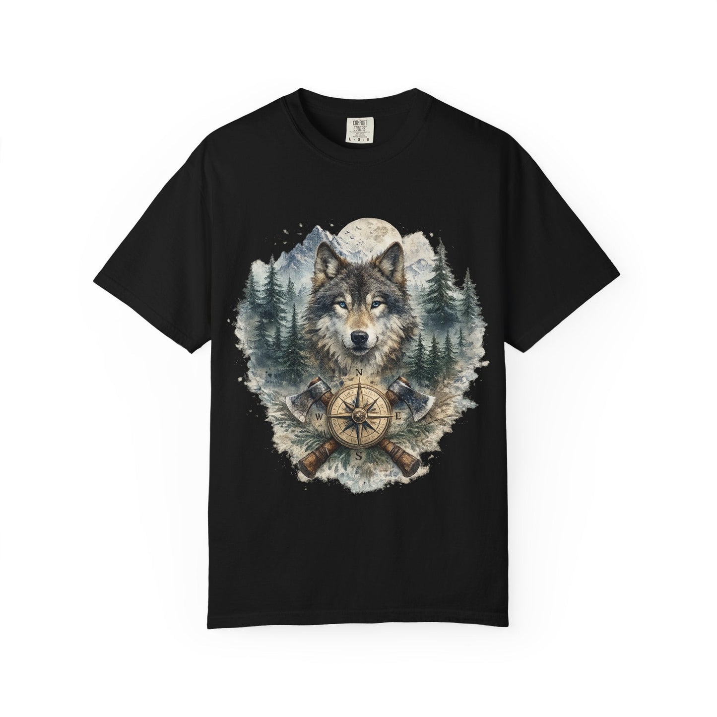 Lunar Wolf Compass Graphic T-Shirt – Vintage Wilderness Adventure Tee - JennyCool