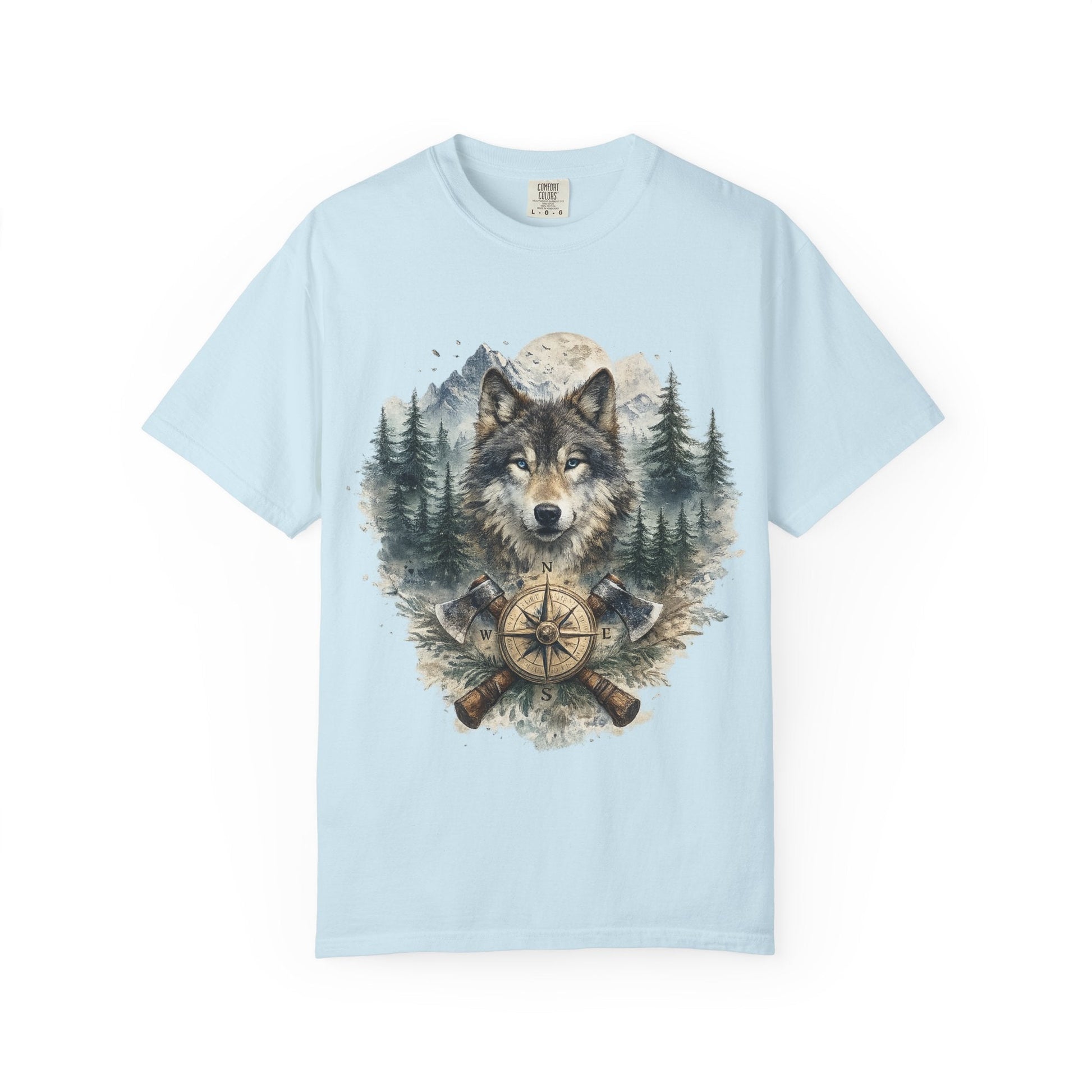 Lunar Wolf Compass Graphic T-Shirt – Vintage Wilderness Adventure Tee - JennyCool