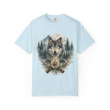 Lunar Wolf Compass Graphic T-Shirt – Vintage Wilderness Adventure Tee - JennyCool
