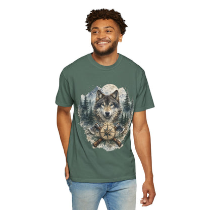 Lunar Wolf Compass Graphic T-Shirt – Vintage Wilderness Adventure Tee - JennyCool