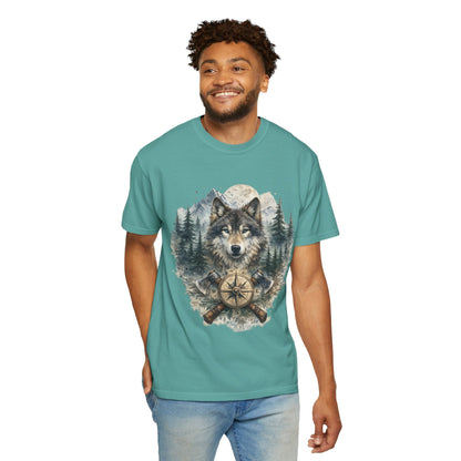 Lunar Wolf Compass Graphic T-Shirt – Vintage Wilderness Adventure Tee - JennyCool