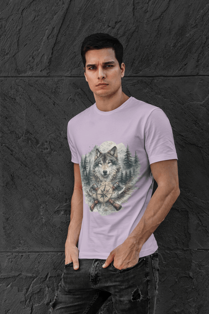Lunar Wolf Compass Graphic T-Shirt – Vintage Wilderness Adventure Tee - JennyCool