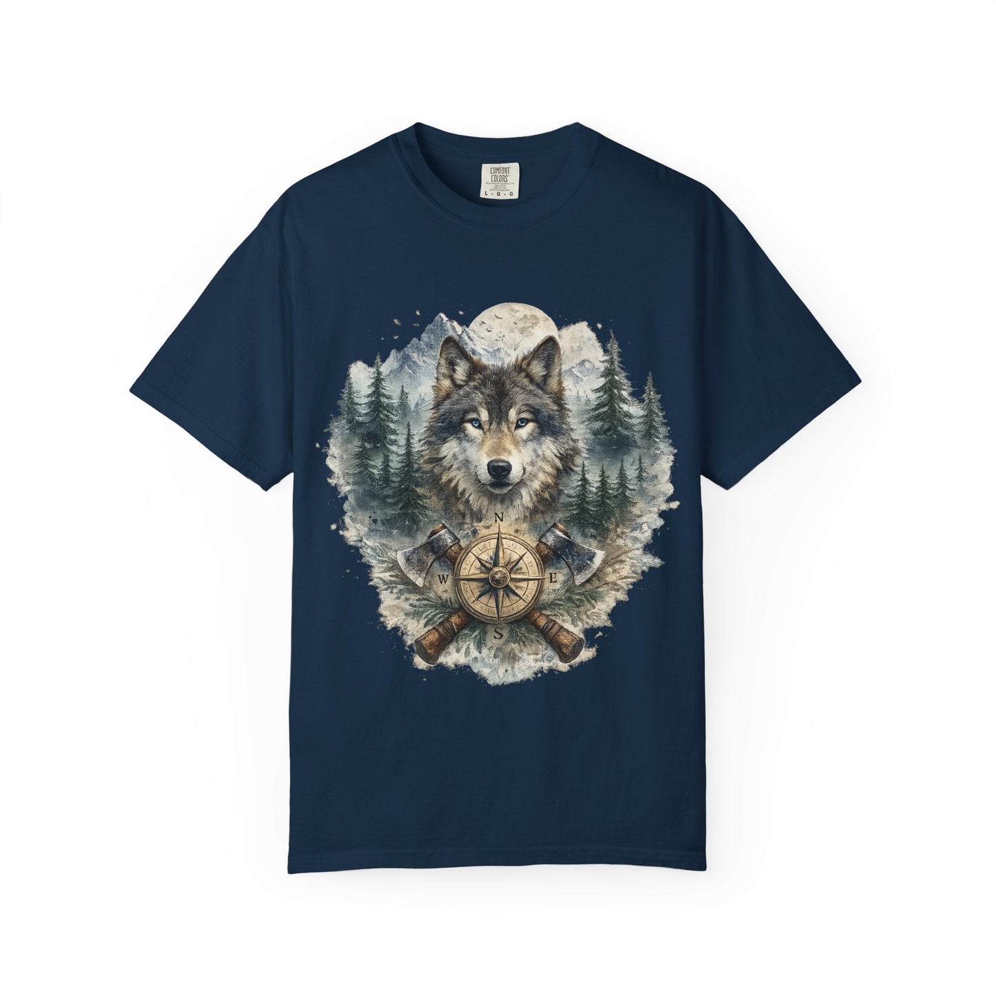 Lunar Wolf Compass Graphic T-Shirt – Vintage Wilderness Adventure Tee - JennyCool