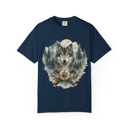 Lunar Wolf Compass Graphic T-Shirt – Vintage Wilderness Adventure Tee - JennyCool