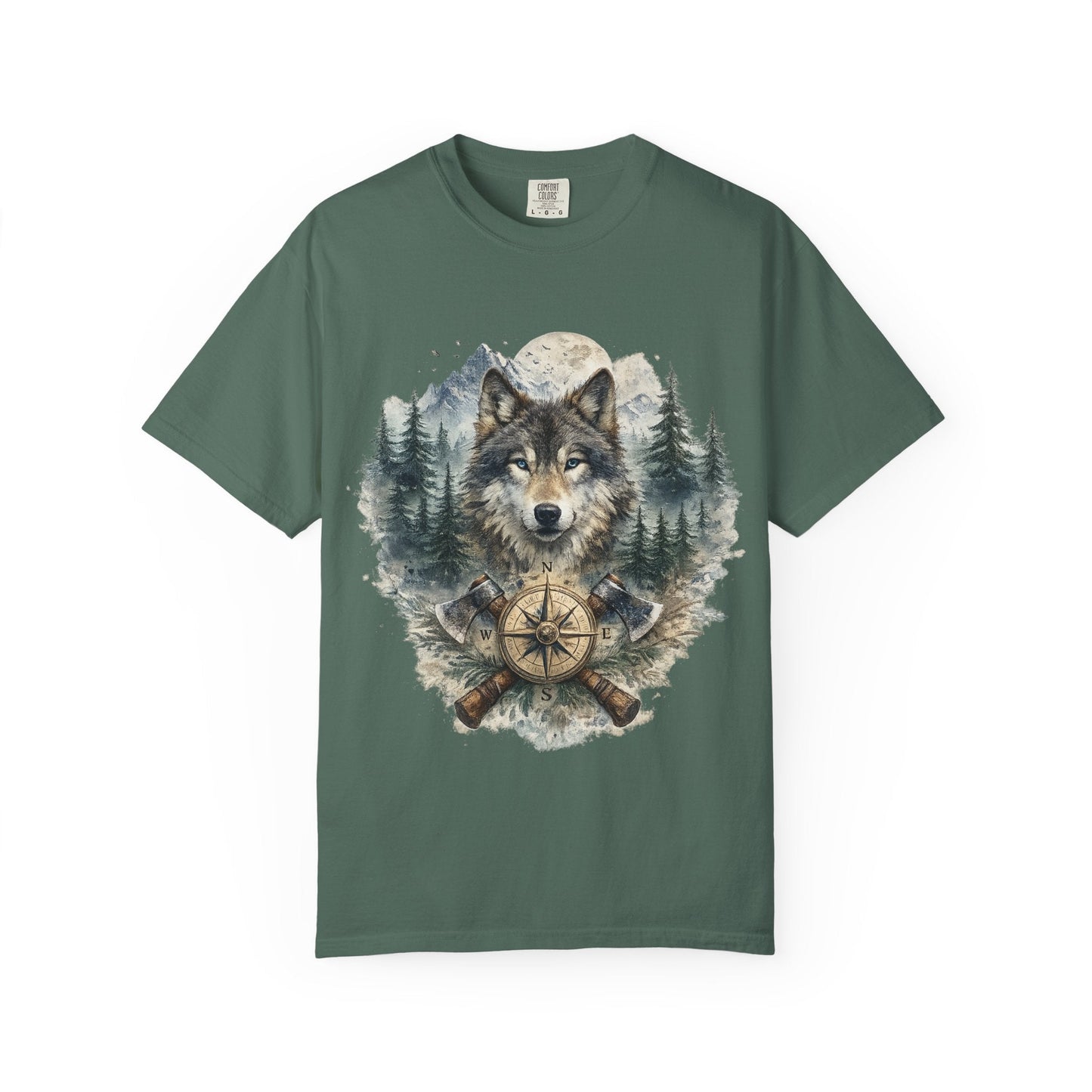 Lunar Wolf Compass Graphic T-Shirt – Vintage Wilderness Adventure Tee - JennyCool