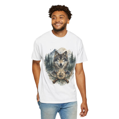 Lunar Wolf Compass Graphic T-Shirt – Vintage Wilderness Adventure Tee - JennyCool