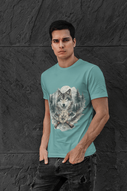 Lunar Wolf Compass Graphic T-Shirt – Vintage Wilderness Adventure Tee - JennyCool