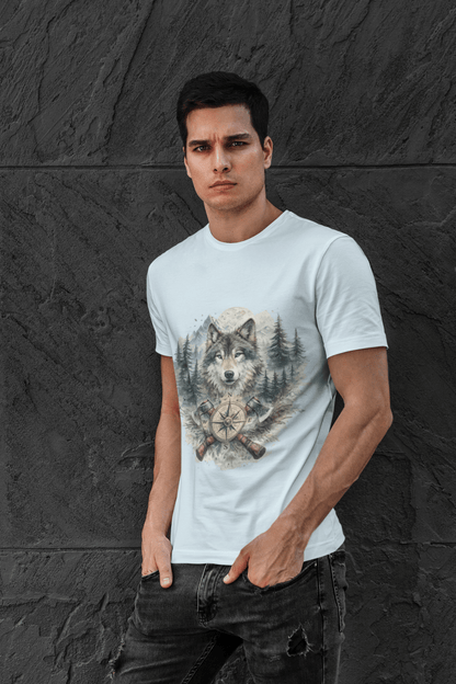 Lunar Wolf Compass Graphic T-Shirt – Vintage Wilderness Adventure Tee - JennyCool
