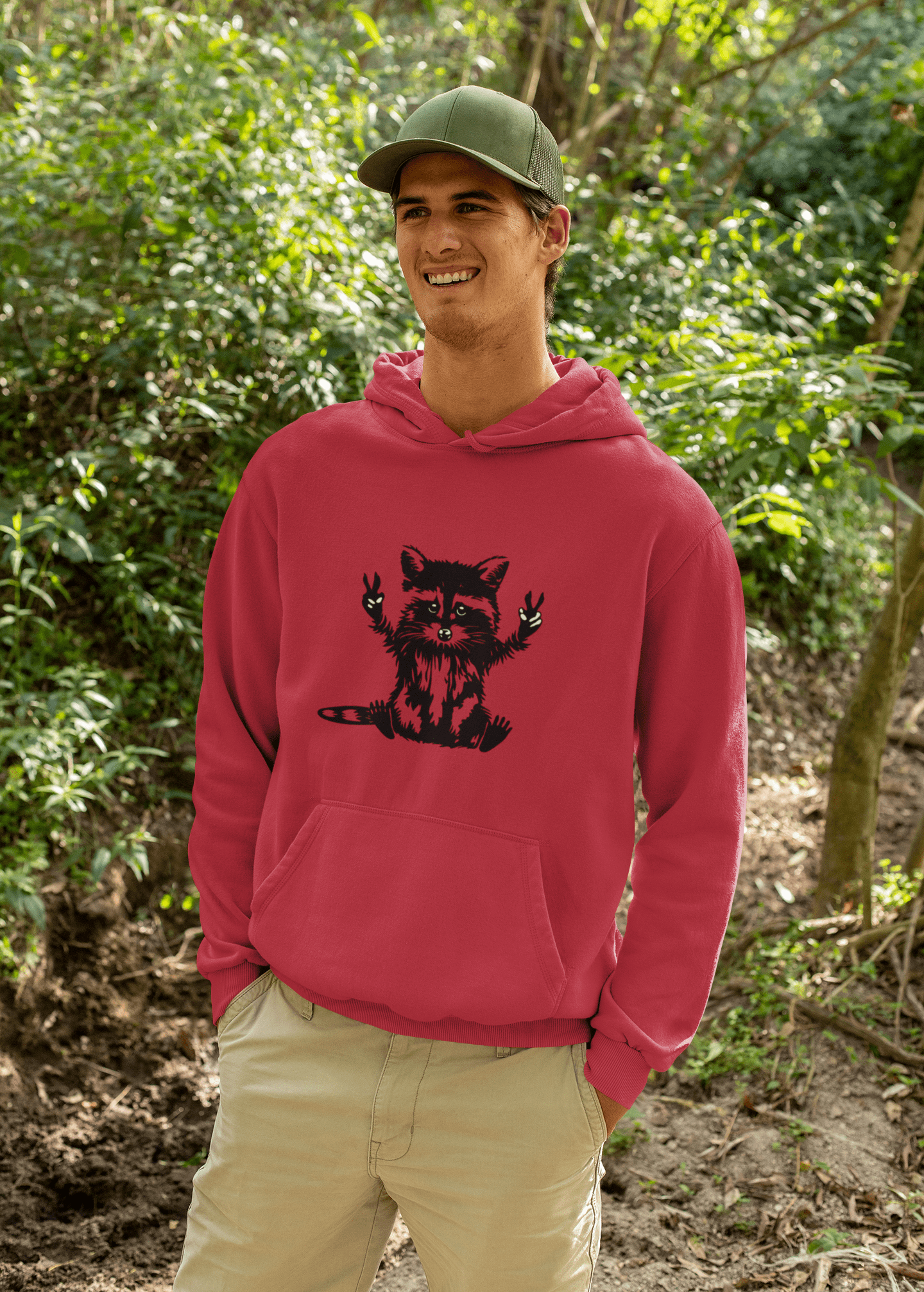Men’s Raccoon Graphic Hoodie – Cute Animal Streetwear Sweatshirt – Cozy Unisex Pullover - JennyCool