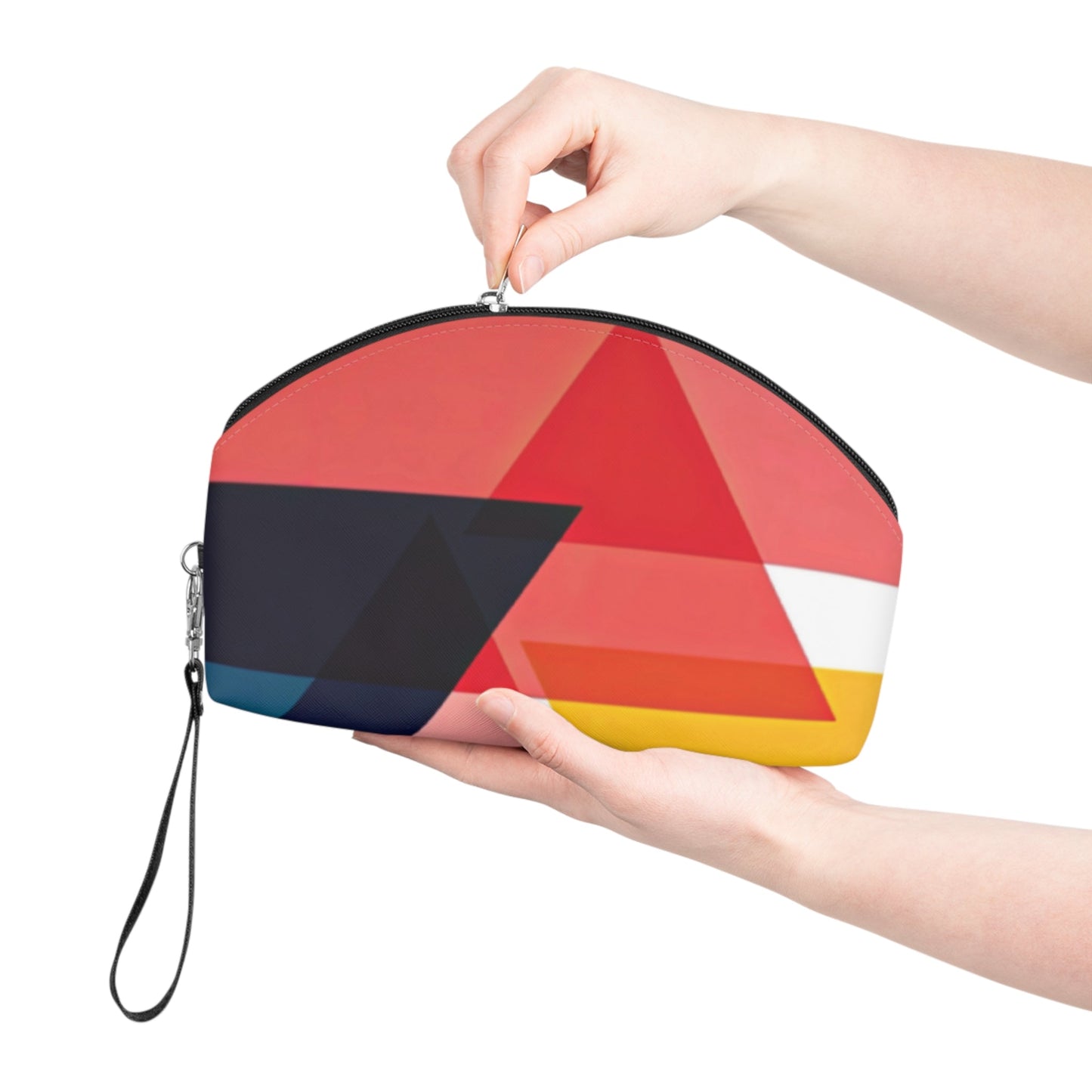 Modern Geometric Makeup Bag – Colorful Triangle Cosmetic Pouch with Wrist Strap | Travel Beauty Organizer | Mother’s Day Gift for Mom - JennyCool