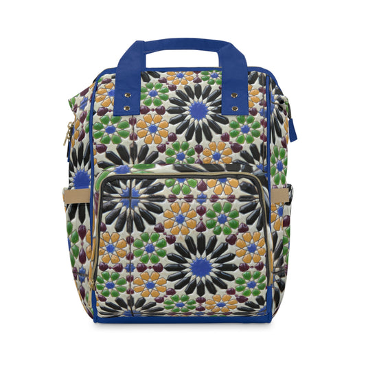 Moroccan Tile Diaper Bag Backpack – Waterproof Baby Changing Bag with Spacious Multi - Pocket Design - JennyCool