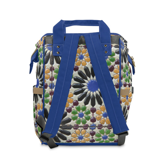 Moroccan Tile Diaper Bag Backpack – Waterproof Baby Changing Bag with Spacious Multi - Pocket Design - JennyCool