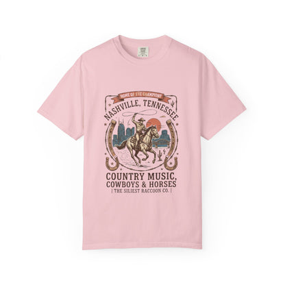 Nashville Tennessee Country Music Cowboy Heavyweight Garment - Dyed T-Shirt – Vintage Rodeo Graphic Tee - JennyCool