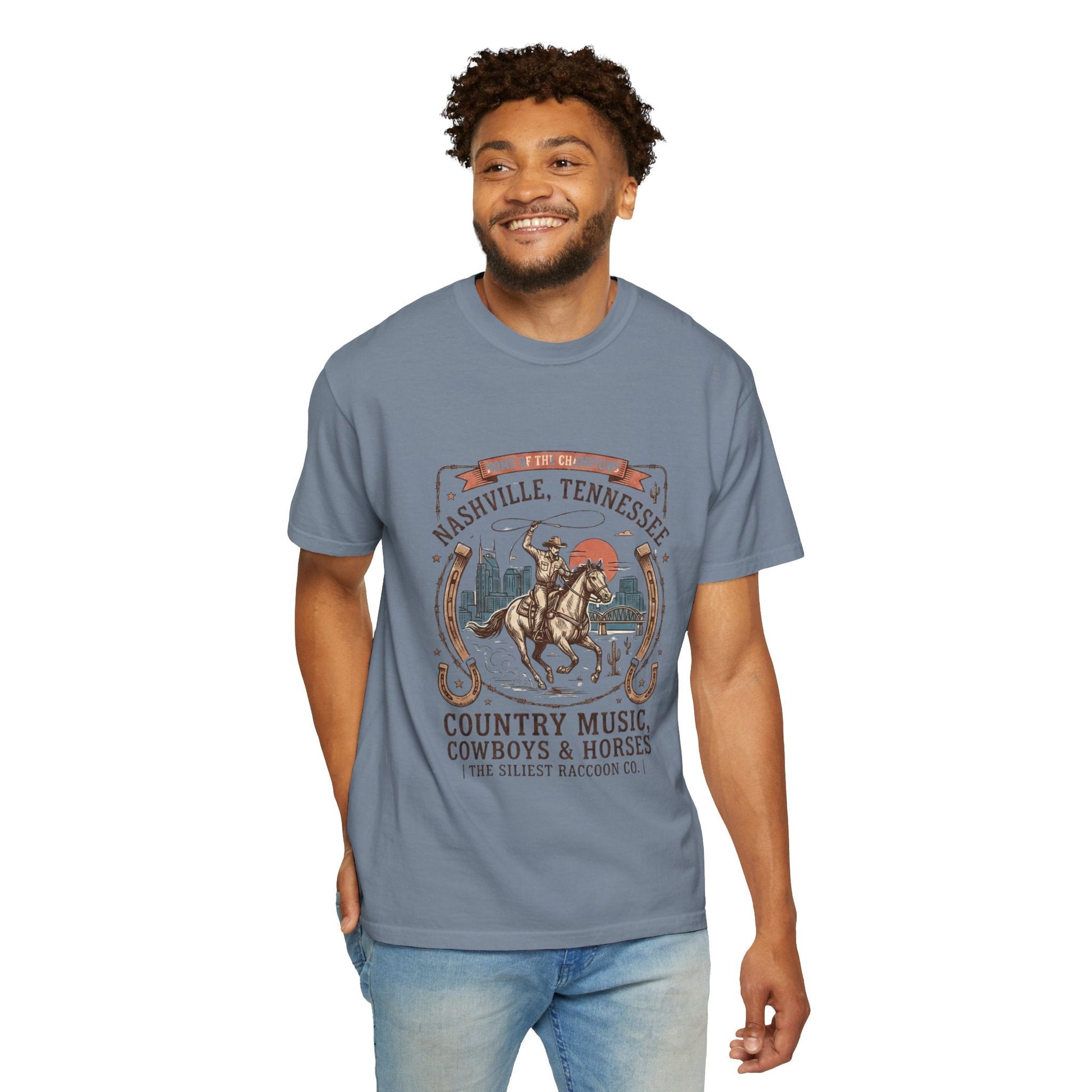 Nashville Tennessee Country Music Cowboy Heavyweight Garment - Dyed T-Shirt – Vintage Rodeo Graphic Tee - JennyCool