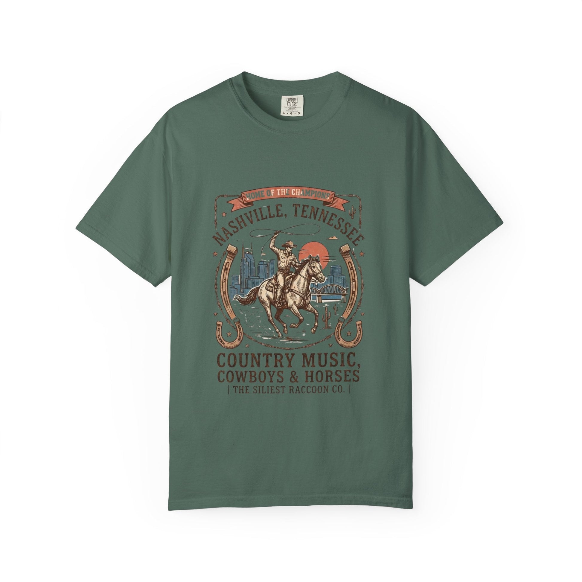 Nashville Tennessee Country Music Cowboy Heavyweight Garment - Dyed T-Shirt – Vintage Rodeo Graphic Tee - JennyCool