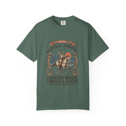Nashville Tennessee Country Music Cowboy Heavyweight Garment - Dyed T-Shirt – Vintage Rodeo Graphic Tee - JennyCool