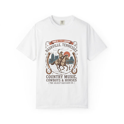 Nashville Tennessee Country Music Cowboy Heavyweight Garment - Dyed T-Shirt – Vintage Rodeo Graphic Tee - JennyCool