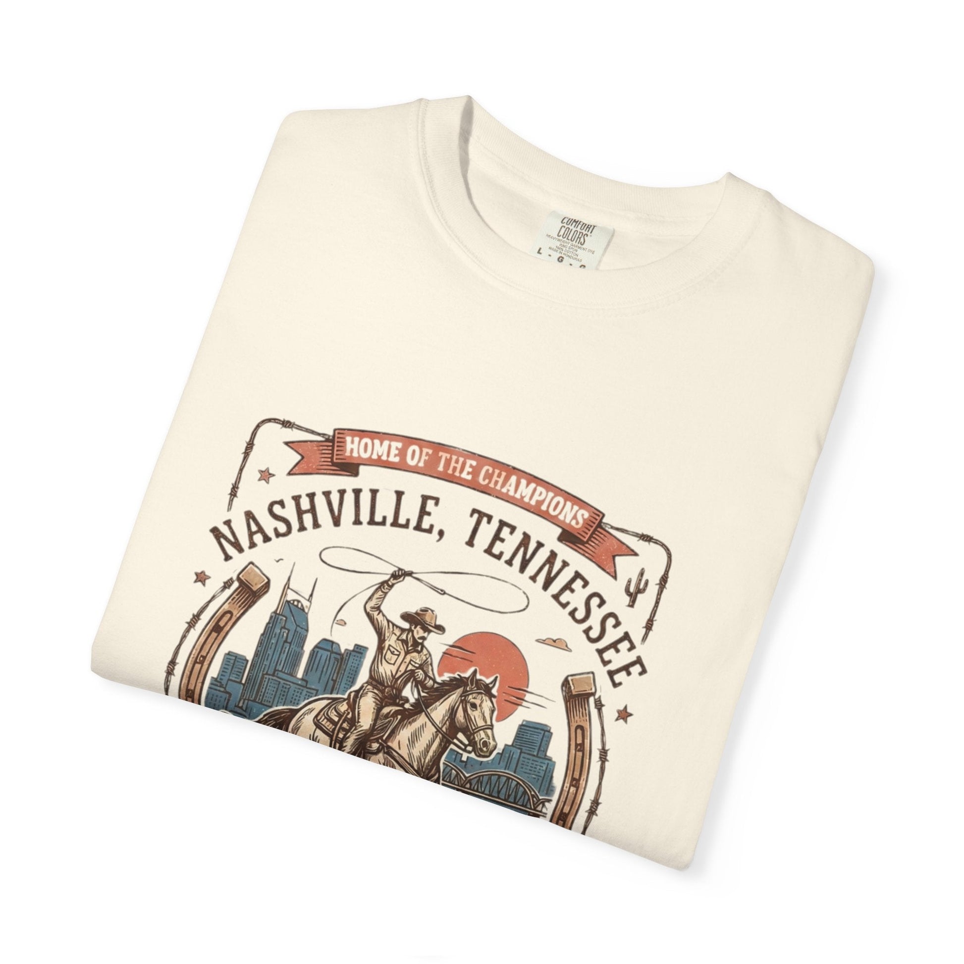Nashville Tennessee Country Music Cowboy Heavyweight Garment - Dyed T-Shirt – Vintage Rodeo Graphic Tee - JennyCool