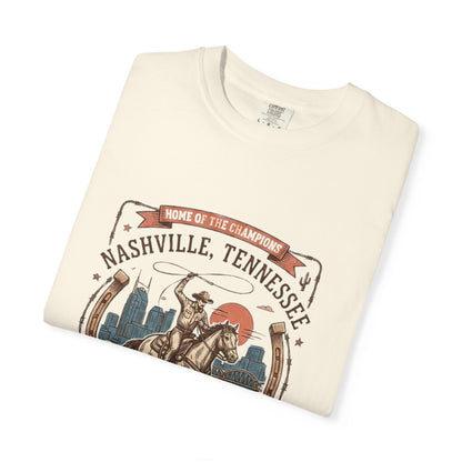 Nashville Tennessee Country Music Cowboy Heavyweight Garment - Dyed T-Shirt – Vintage Rodeo Graphic Tee - JennyCool