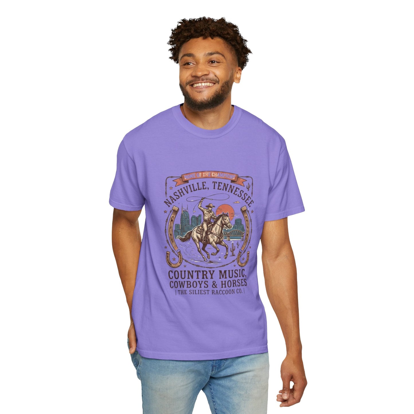 Nashville Tennessee Country Music Cowboy Heavyweight Garment - Dyed T-Shirt – Vintage Rodeo Graphic Tee - JennyCool