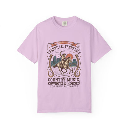 Nashville Tennessee Country Music Cowboy Heavyweight Garment - Dyed T-Shirt – Vintage Rodeo Graphic Tee - JennyCool