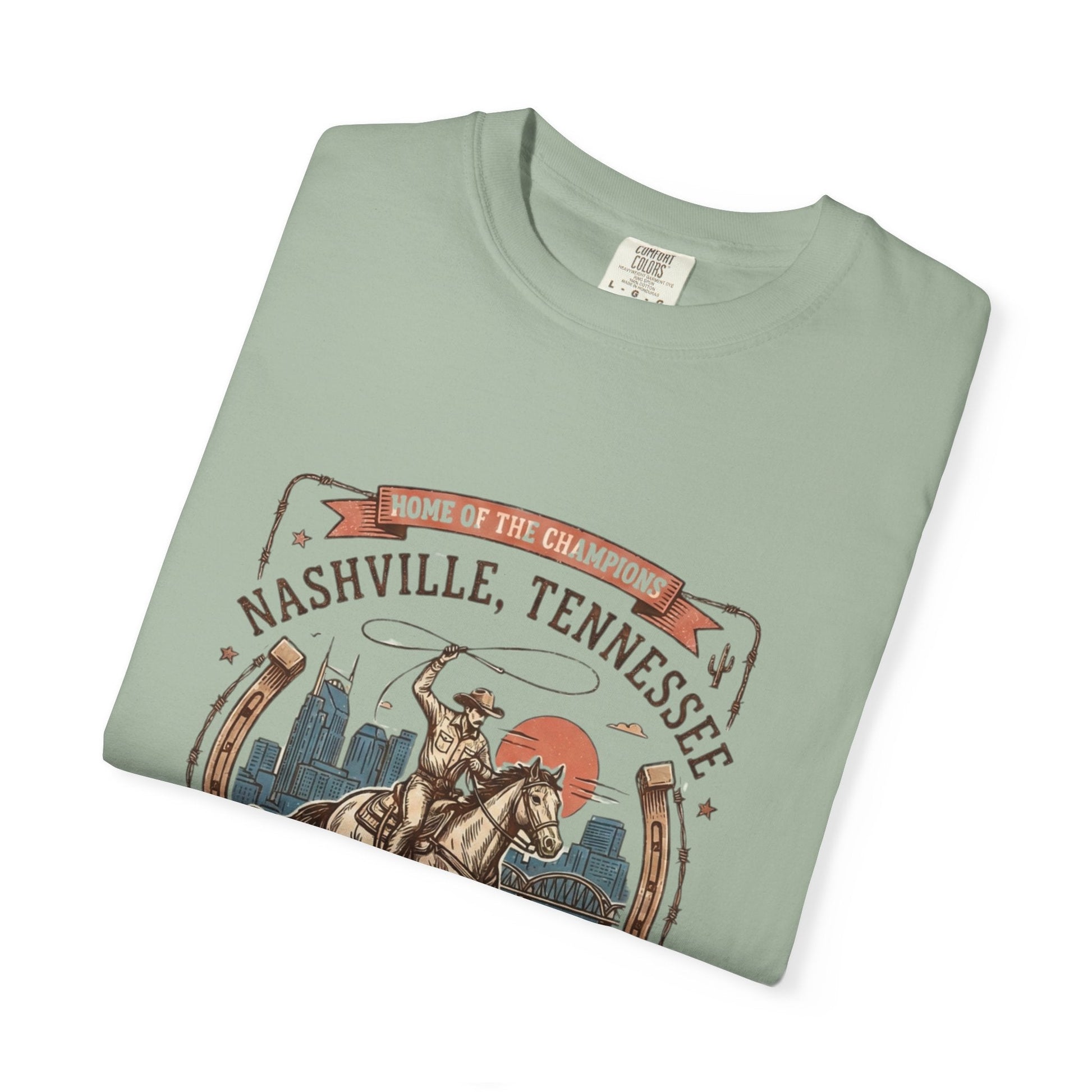 Nashville Tennessee Country Music Cowboy Heavyweight Garment - Dyed T-Shirt – Vintage Rodeo Graphic Tee - JennyCool