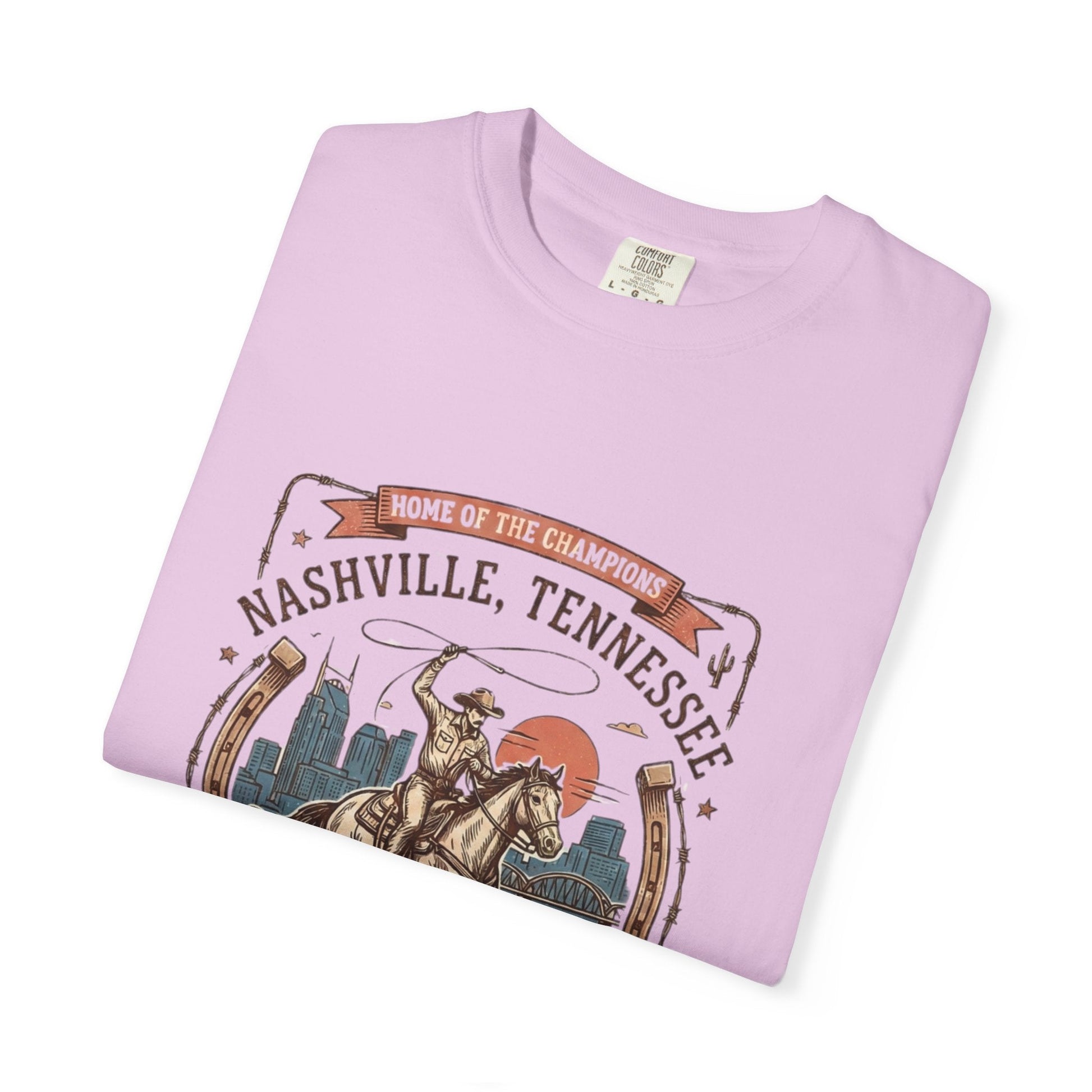 Nashville Tennessee Country Music Cowboy Heavyweight Garment - Dyed T-Shirt – Vintage Rodeo Graphic Tee - JennyCool