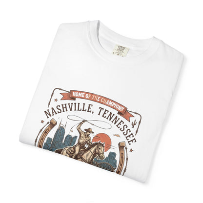 Nashville Tennessee Country Music Cowboy Heavyweight Garment - Dyed T-Shirt – Vintage Rodeo Graphic Tee - JennyCool