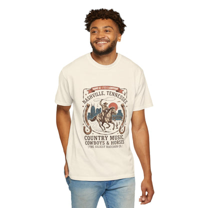 Nashville Tennessee Country Music Cowboy Heavyweight Garment - Dyed T-Shirt – Vintage Rodeo Graphic Tee - JennyCool