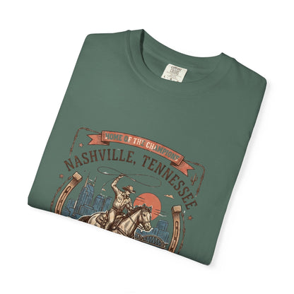 Nashville Tennessee Country Music Cowboy Heavyweight Garment - Dyed T-Shirt – Vintage Rodeo Graphic Tee - JennyCool