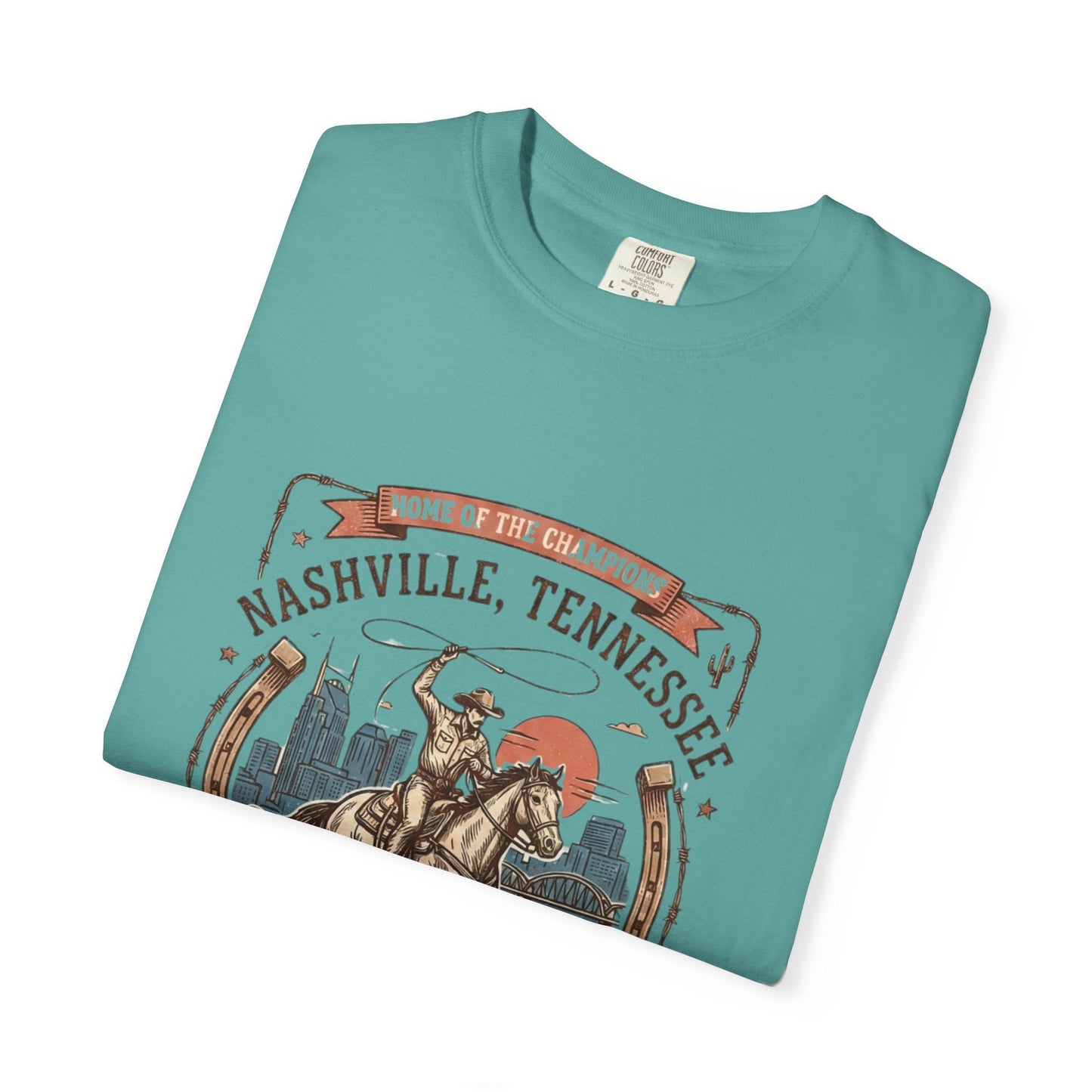 Nashville Tennessee Country Music Cowboy Heavyweight Garment - Dyed T-Shirt – Vintage Rodeo Graphic Tee - JennyCool