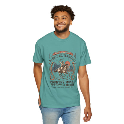Nashville Tennessee Country Music Cowboy Heavyweight Garment - Dyed T-Shirt – Vintage Rodeo Graphic Tee - JennyCool