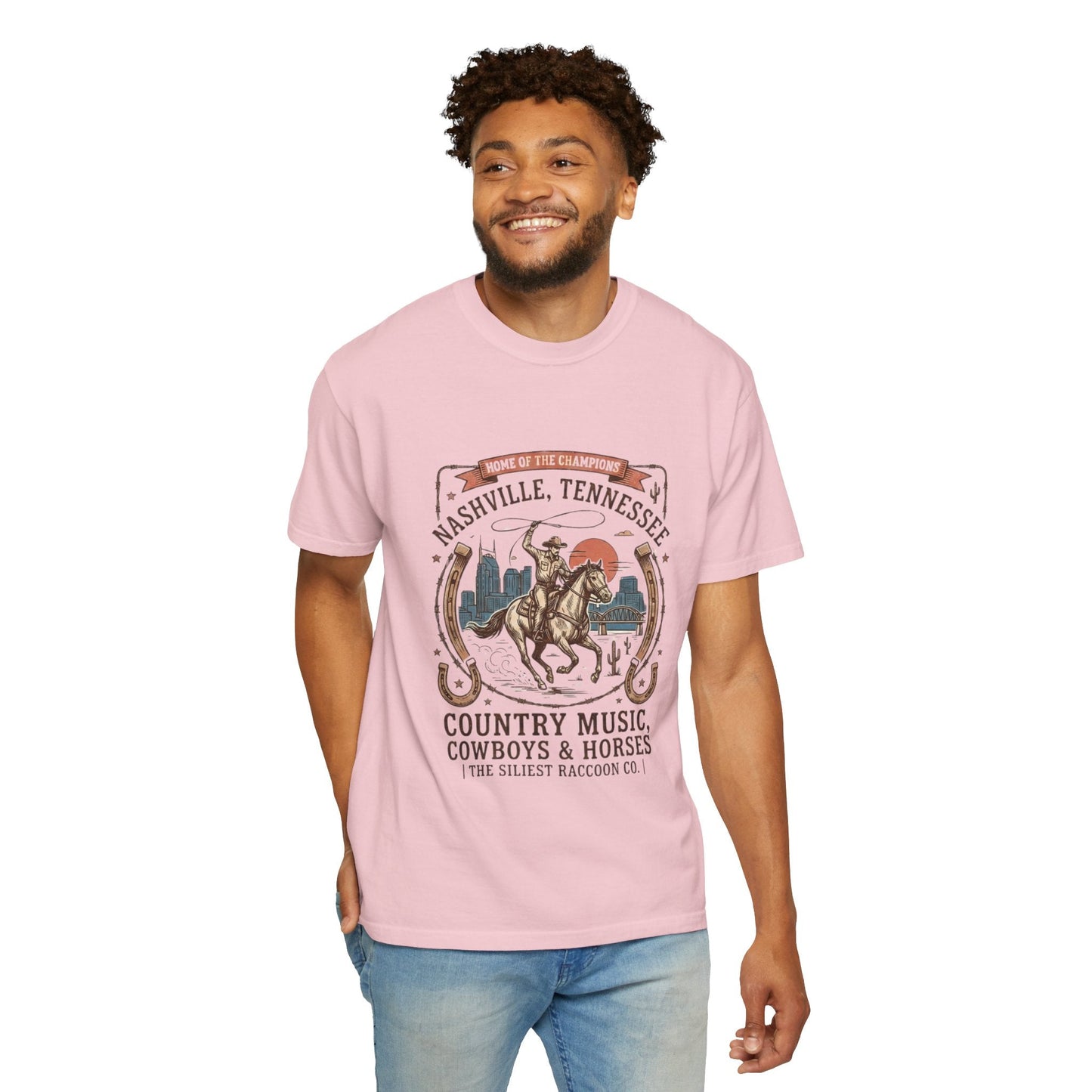 Nashville Tennessee Country Music Cowboy Heavyweight Garment - Dyed T-Shirt – Vintage Rodeo Graphic Tee - JennyCool