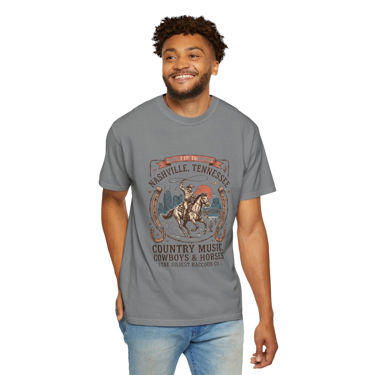 Nashville Tennessee Country Music Cowboy Heavyweight Garment - Dyed T-Shirt – Vintage Rodeo Graphic Tee - JennyCool