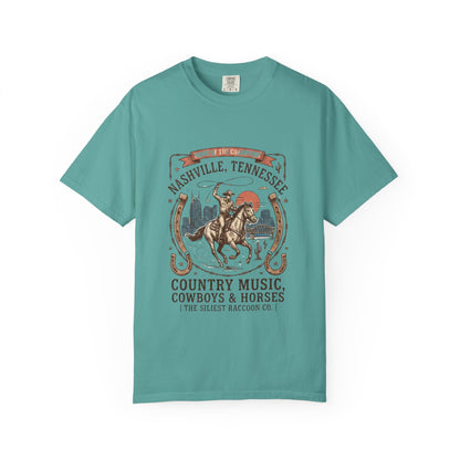 Nashville Tennessee Country Music Cowboy Heavyweight Garment - Dyed T-Shirt – Vintage Rodeo Graphic Tee - JennyCool