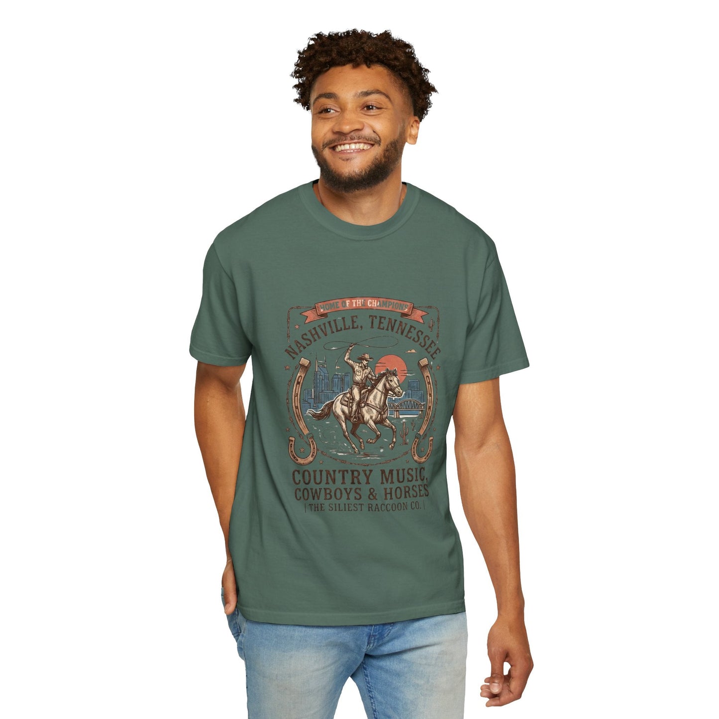 Nashville Tennessee Country Music Cowboy Heavyweight Garment - Dyed T-Shirt – Vintage Rodeo Graphic Tee - JennyCool