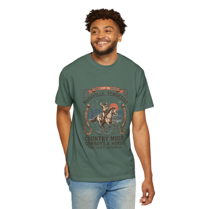 Nashville Tennessee Country Music Cowboy Heavyweight Garment - Dyed T-Shirt – Vintage Rodeo Graphic Tee - JennyCool